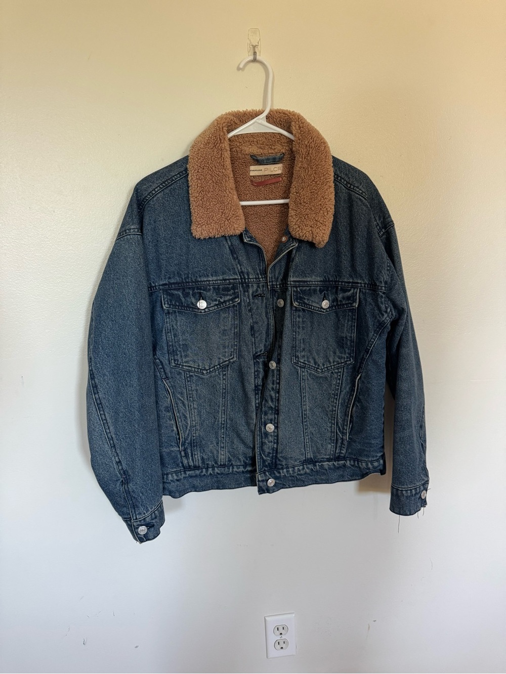 Pilcro and the Letterpress Blue Denim Jacket with Brown Sherpa Collar